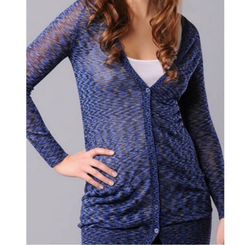 Free People Blue Space Dye Sheer Long Line V-Neck Cardigan Size Large